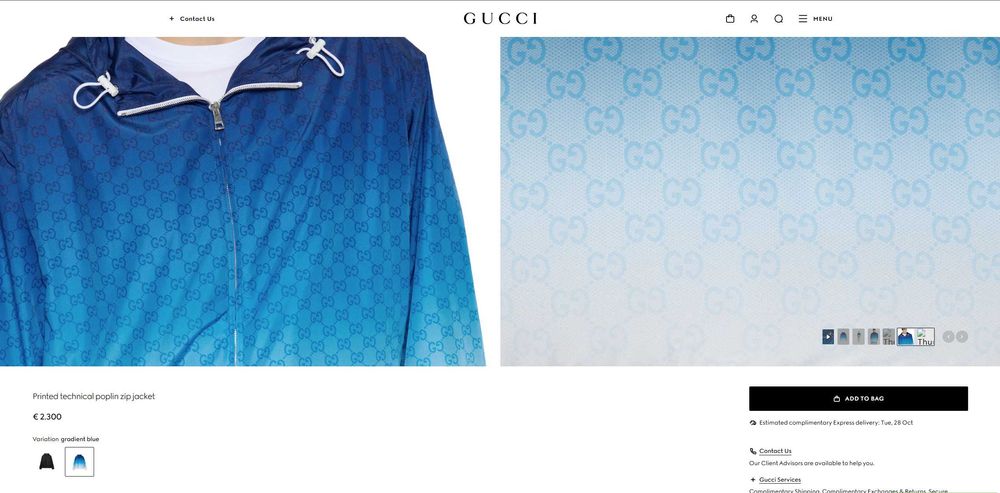 Яке Gucci Printed Technical Poplin Zip Jacket – Gradient Blue
