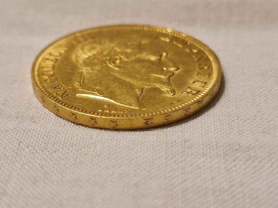 Златна Монета 50 Френски Франка Наполеон III с Венец 1867 BB