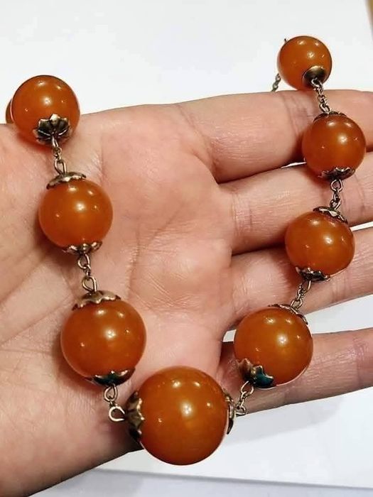 Руско (СССР) сребърно колие с кехлибар