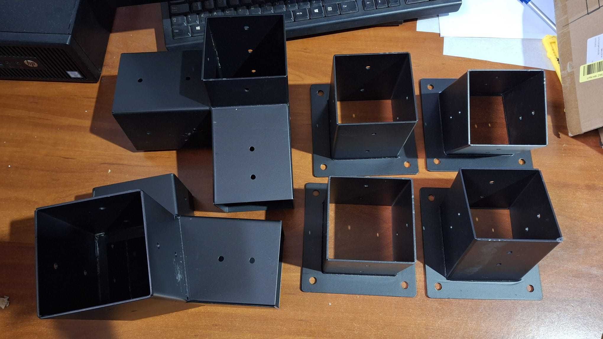 Set 6 suporti stalpi pergola, otel aliat, 9 x 9 cm, negru