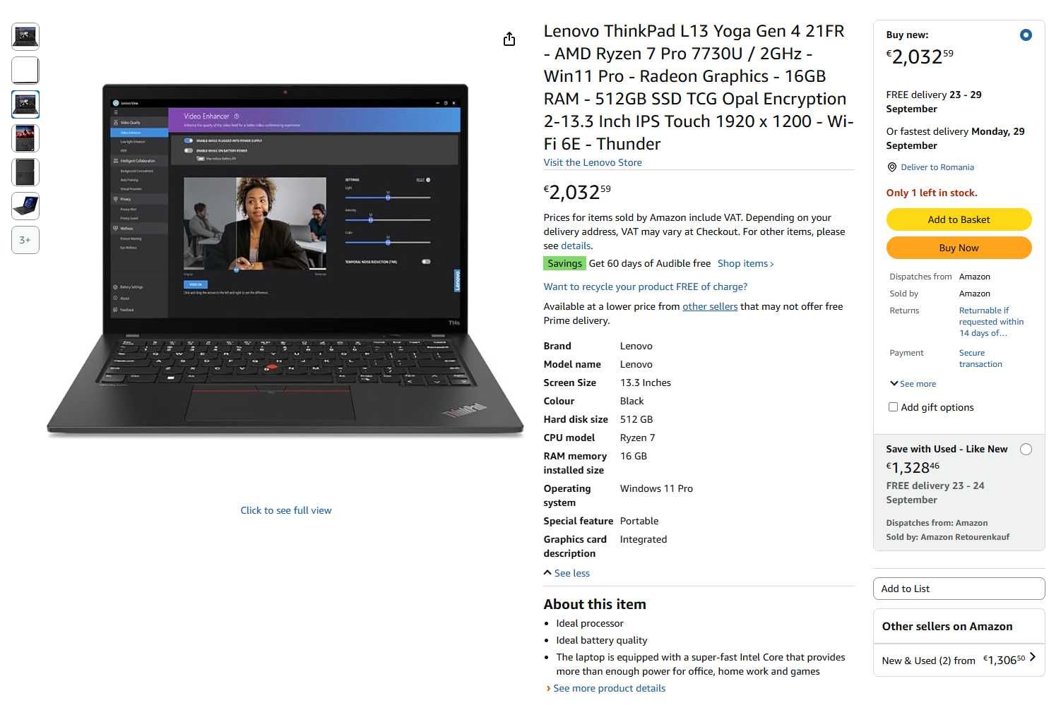 Lenovo ThinkPad L13 Yoga Gen 4 (2-in-1) AMD Ryzen 7 Pro - Business