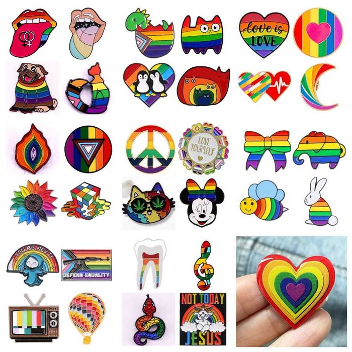 Яркие, модные, радужные, оригинальные значки-броши на одежду, кепку др