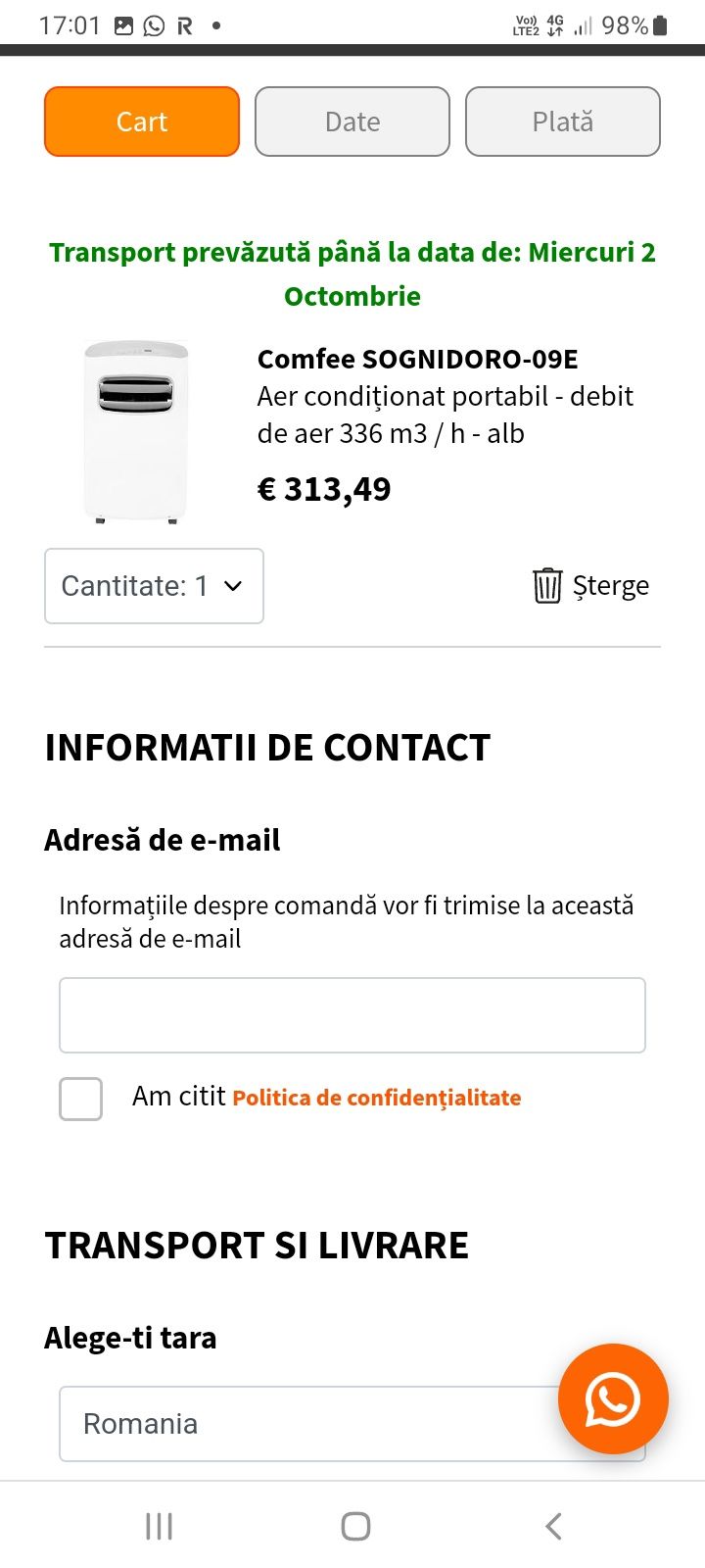Vând aer condiționat mobil comfee