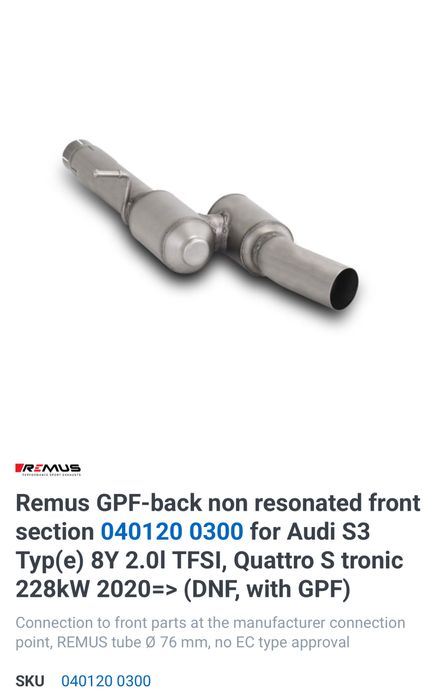 Rezonator evacuare Remus Cupra Formentor / Audi S3