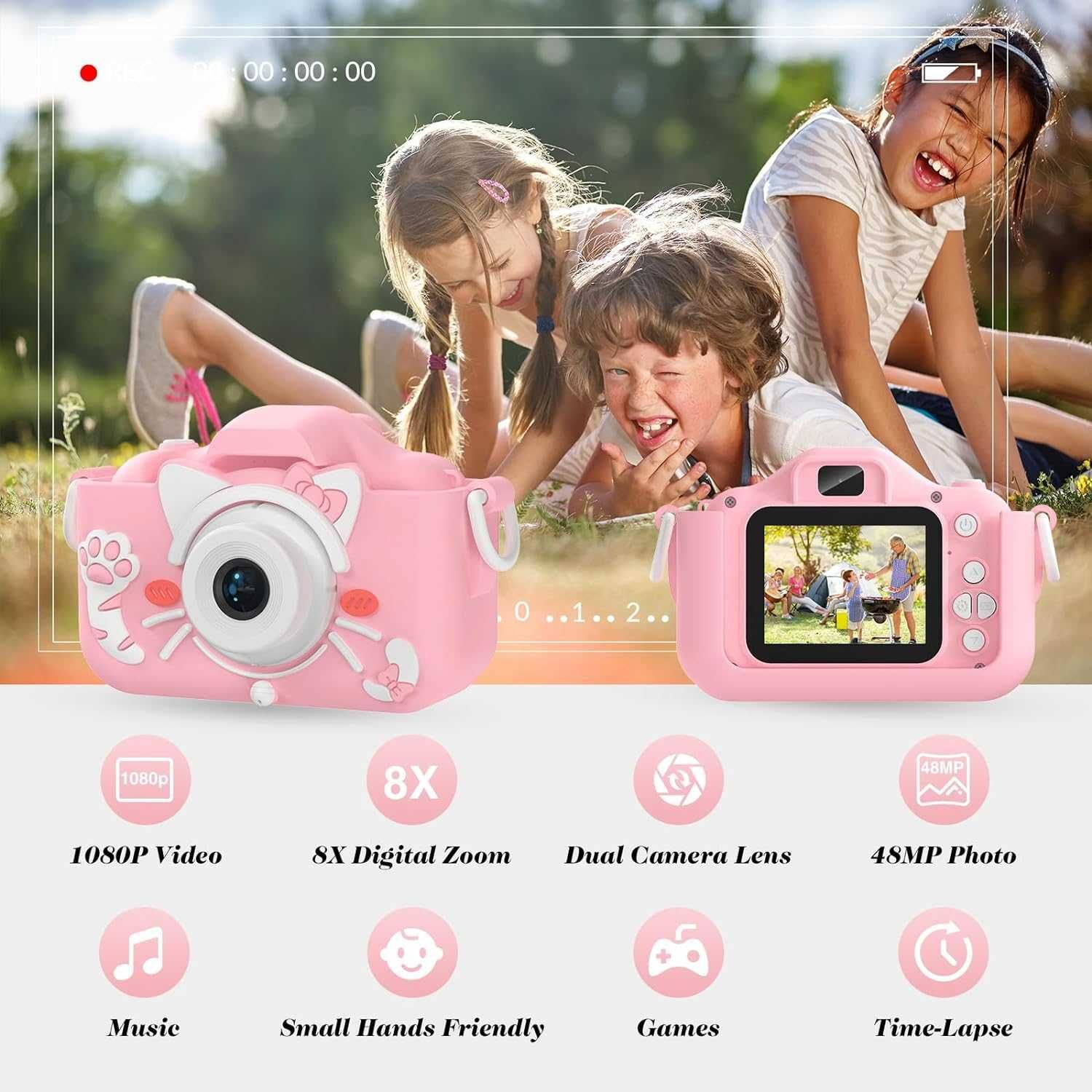 Цифрова камера Envyvip за деца 3-8 години, HD 1080P, 32GB SD карта