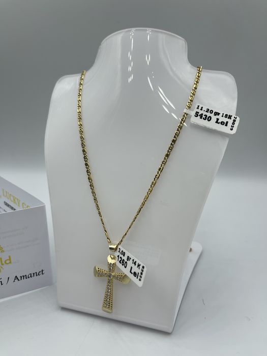 Lanț Aur 18k + Pandant Aur 14 k / 11,20g+3,08g / 30cm / #46967+#47150