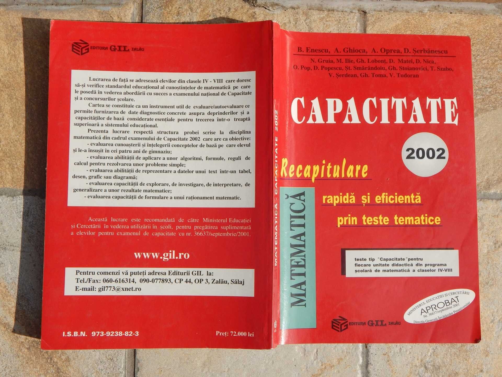 Culegere exercitii matematica cls IV-VIII capacitate 2002 ed GIL Zalau