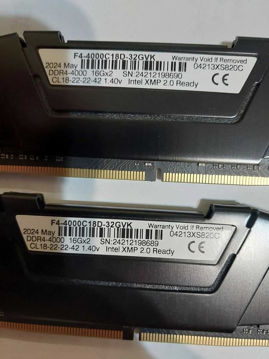 32GB DDR4 G.Skill Ripjaws - 3600Mhz, CL16 / 4000Mhz. CL18