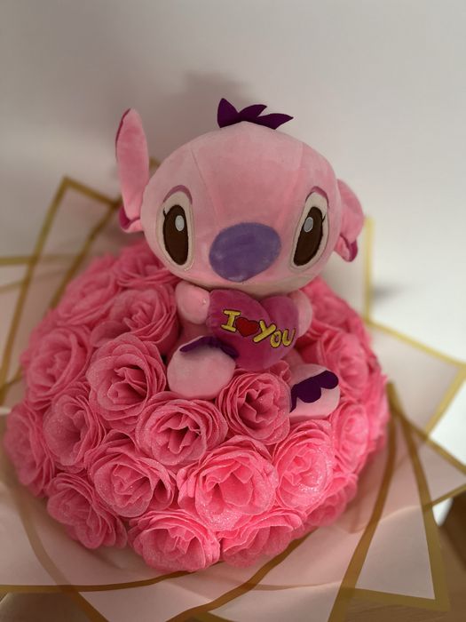 Buchet de trandafiri din sapun cu sclipici + ursulet