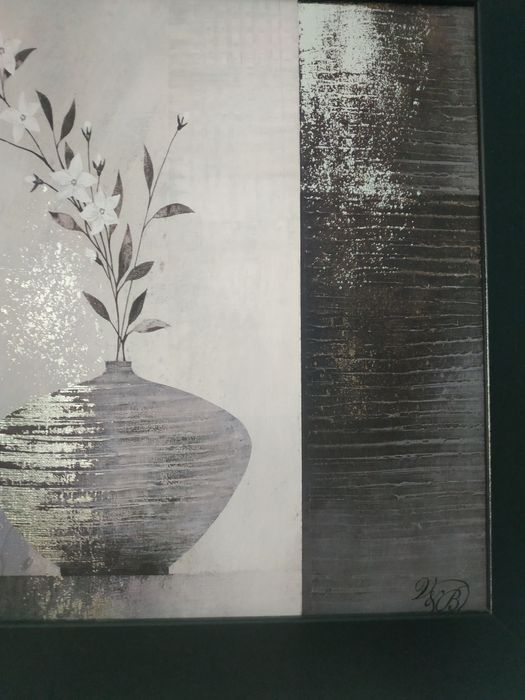Tablou litografie,Vază cu flori .albe.