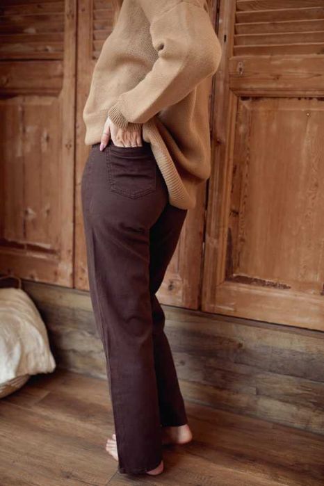 Дамски дънки с широки крачоли - Кафяви - XS