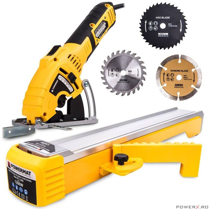 Circular de mana cu banc, precizie lemn gresie faianta, Powermat