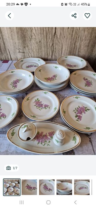 Редчайший костяной фарфоровый столовый сервиз сирень дулево. Ссср