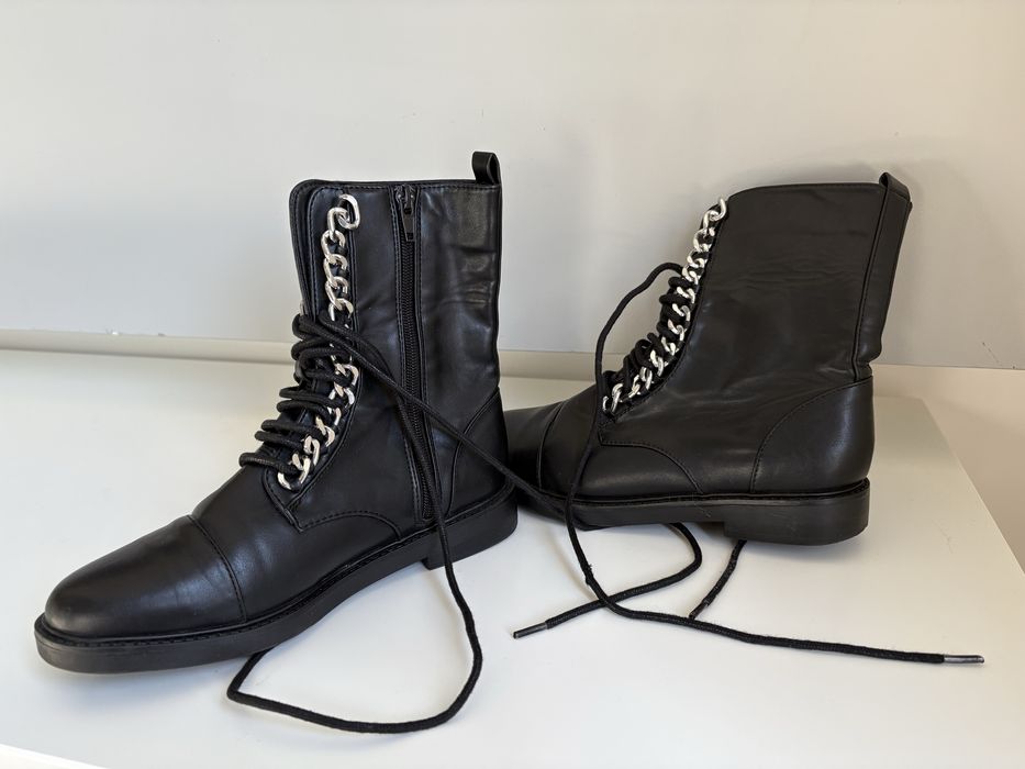 Черни ZARA кожени боти ботуши  Casadei City