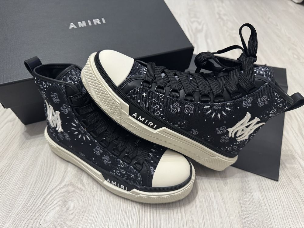 Adidasi Amiri High -Top Court Sneakers - Black/White Premium din Piele