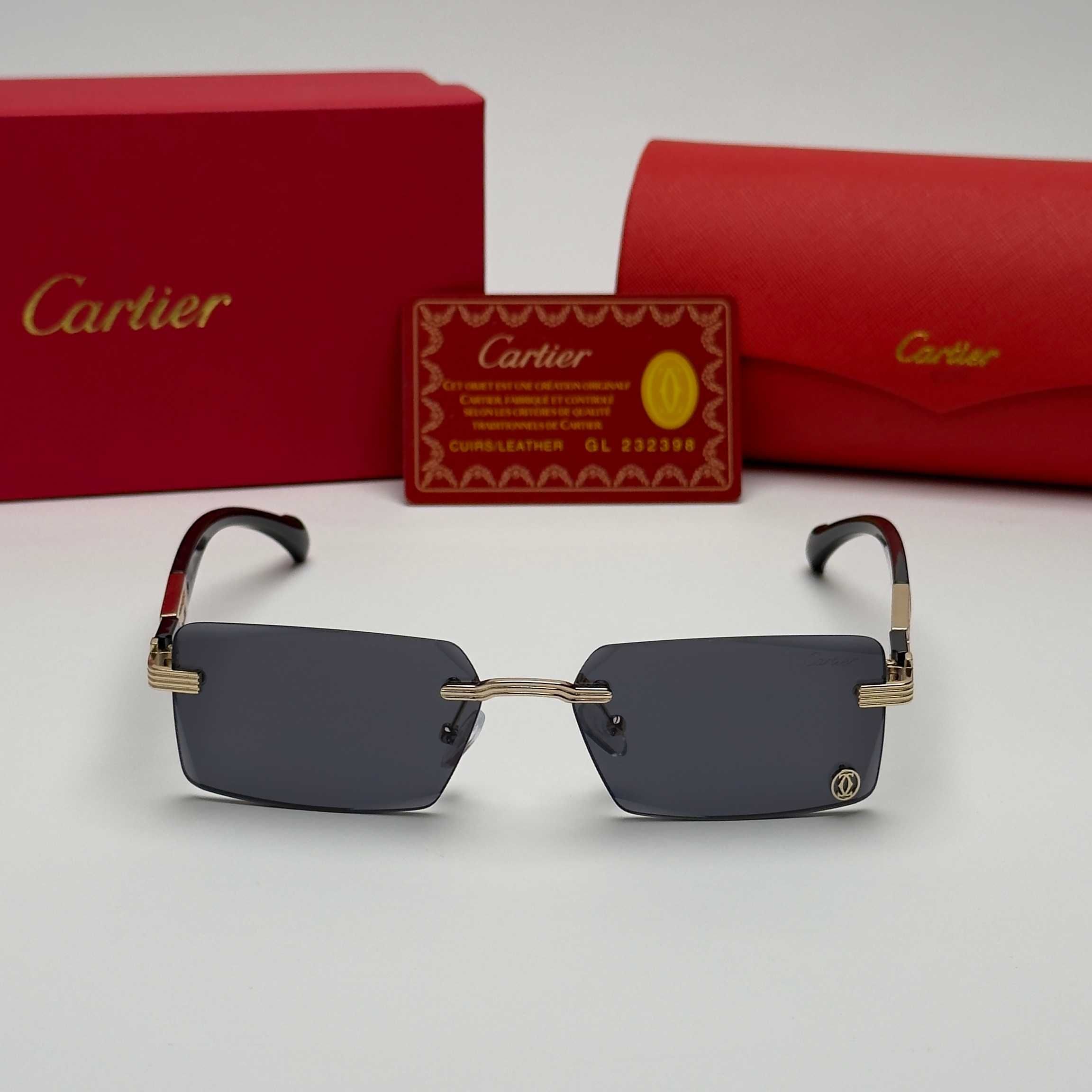 Правоъгълни Слънчеви Очила CARTIER Black Rimless УВ400 CE Gold