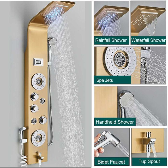Хидромасажен душ панел с дисплей и LED осветление
