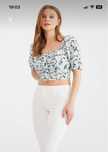 Crop cu imprimeu floral verde menta Marime S/36