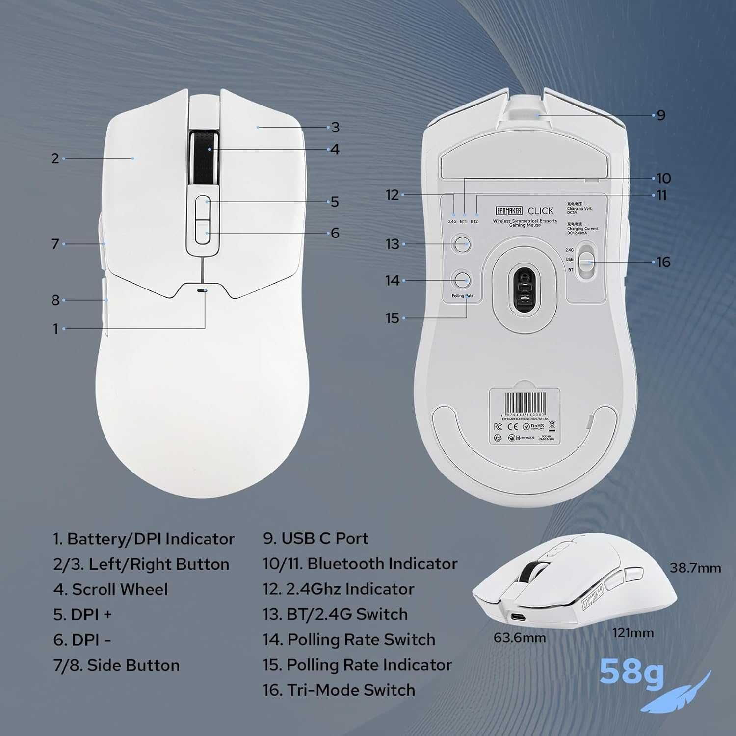 Белая игровая минималистская мышь Epomaker Click Mouse