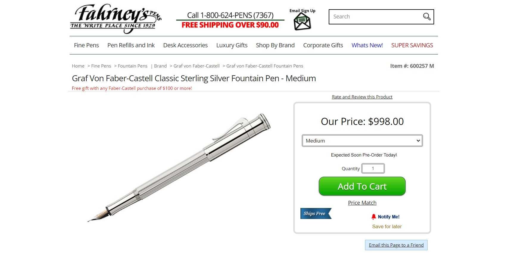 Stilou Graf von Faber-Castell Fountain pen Classic Sterling Silver