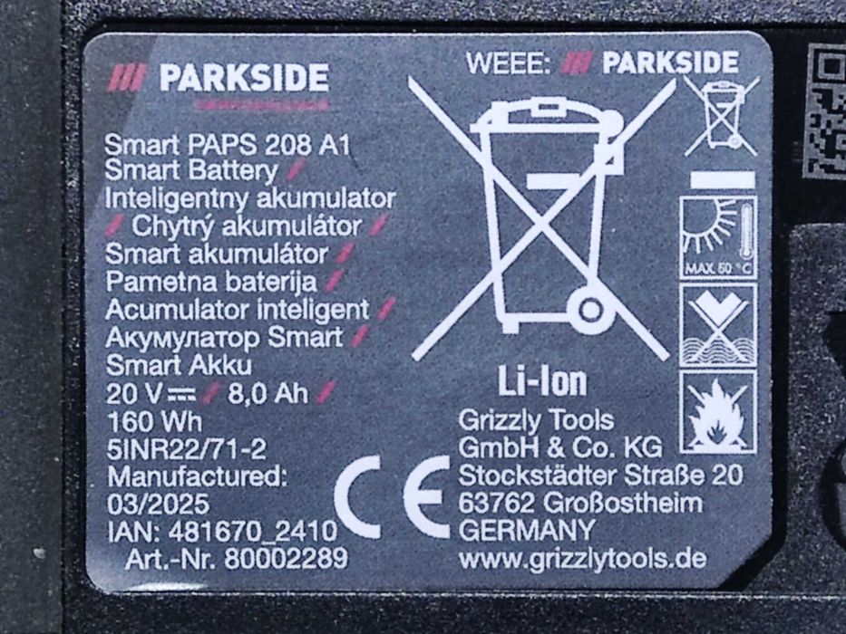 Acumulator PARKSIDE Performance 8 Ah, garantie 08.2028