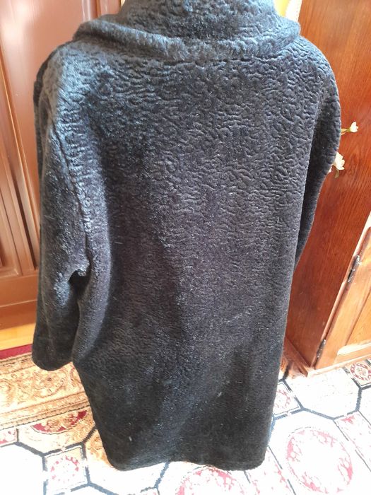 Palton dama tip urson, negru blana sintetica imitatie astrahan XL-XXL