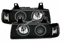 Фарове черни с лупа и angel eyes комплект за BMW 3 series E36 4 Врати