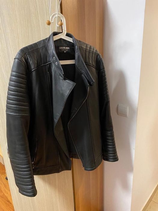 Geaca de piele “Casa de Blanuri”, neagra, model biker