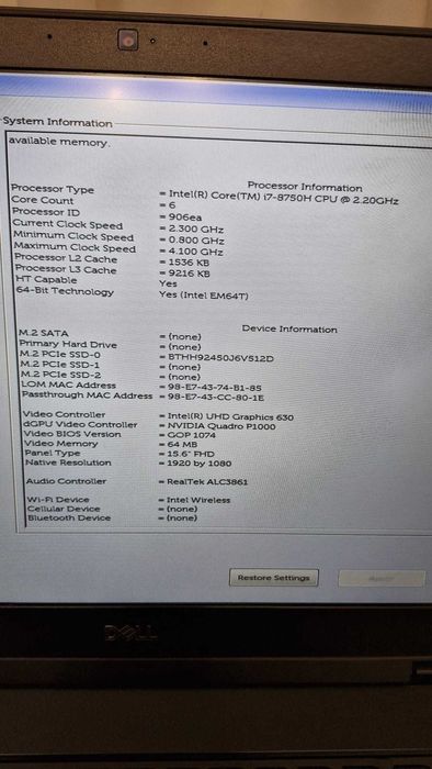 Dell Precision 7530 – i7, 32GB RAM, SSD 512GB, Licenta Windows