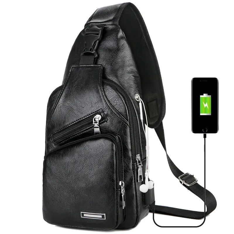 Ghiozdan borseta cu mufă și cablu USB incluse, negru&maro, antifurt