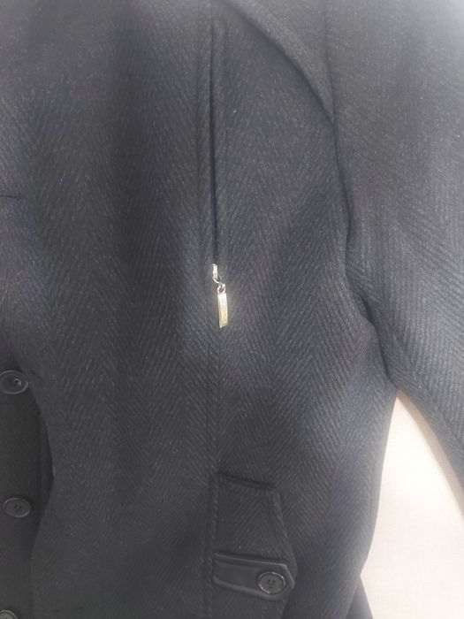 Palton bărbătesc clasic elegant din lana și inserții de piele