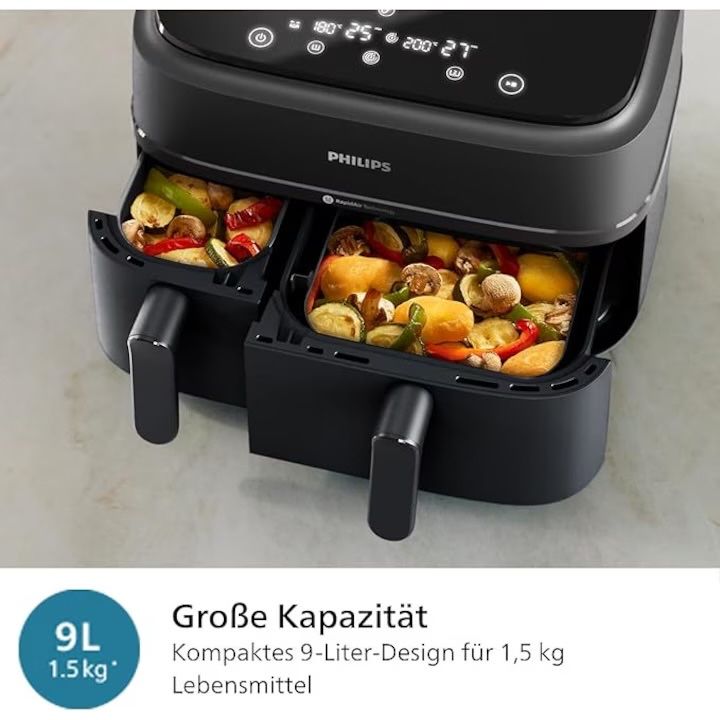 Фритюрник Philips Dual Basket серия 3000, 9 л,2 чекмеджета. С гаранция