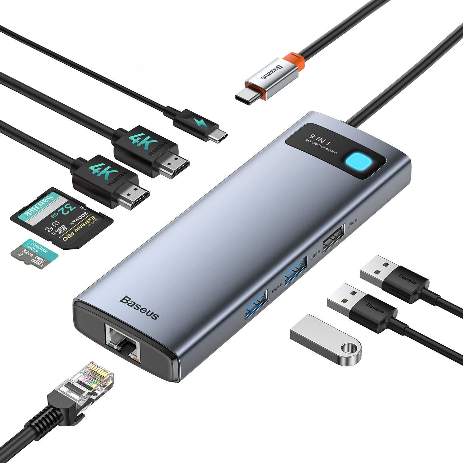 Концентратор Baseus USB C 9in1 PD 4K HDMI для MacBook iMac Адаптер хаб