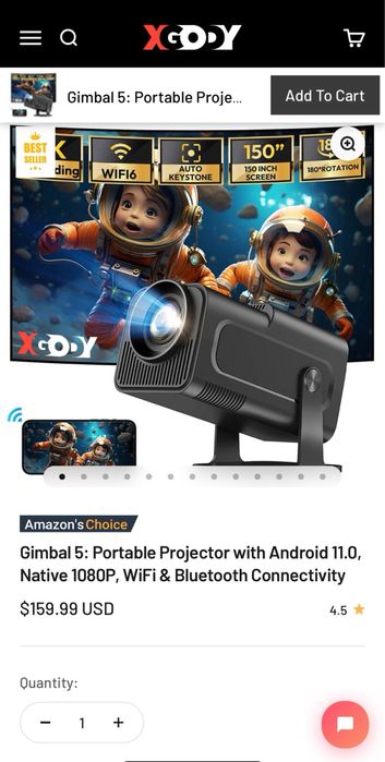XGODY Gimbal 5 Full HD 1080P проектор
