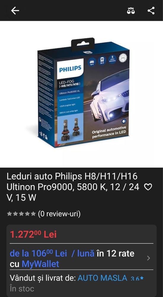 MDM vinde: Leduri Auto Philips Ultinon Pro9000, H8/H11/H16.