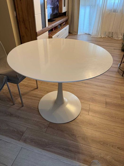 Masă alba 100x75 cm, rotunda, din MDF lacuit