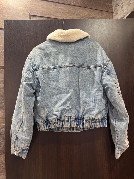 Дамско дънково яке с пух