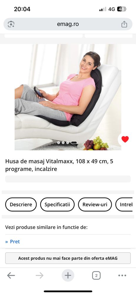 Aparat de masaj Vitalmaxx cu 5 programe,incalzire noua fara eticheta