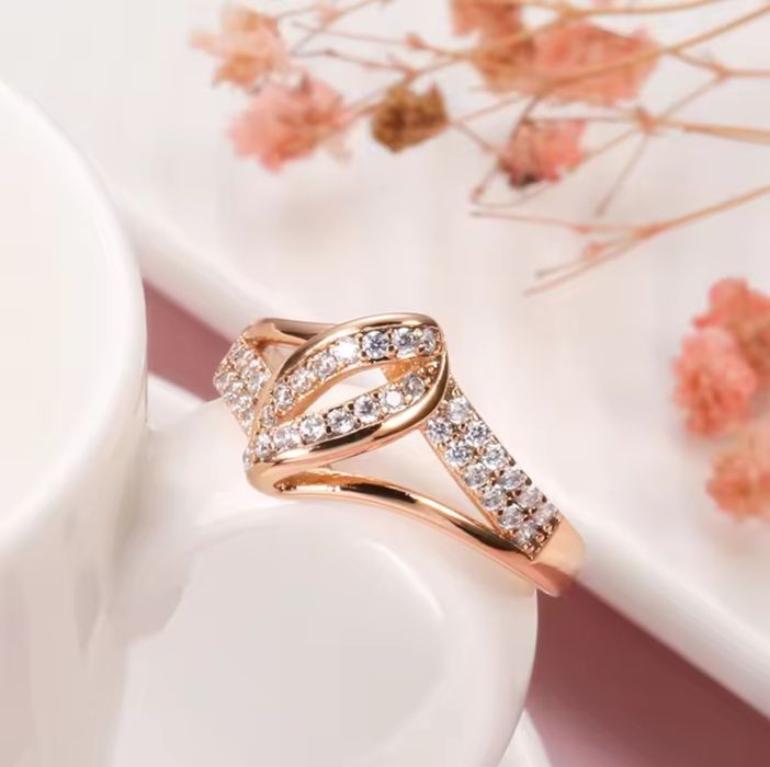 Inele placate cu aur roze 14k cu zirconiu natural size 7, 8, 9, 10, 11