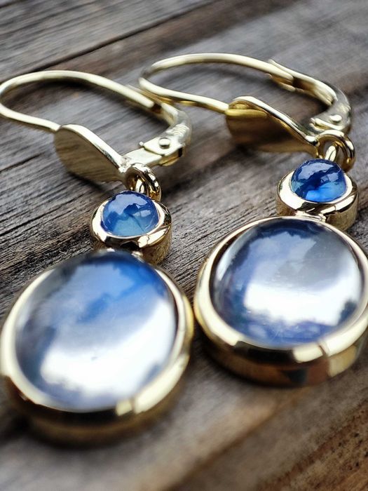 Cercei aur 14k cu Safir natural si Piatra Lunii UNICAT