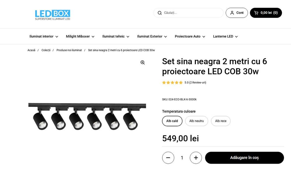 Set 6 proiectoare LED 20w -  lumina rece - aluminiu  + 3 metri de sina