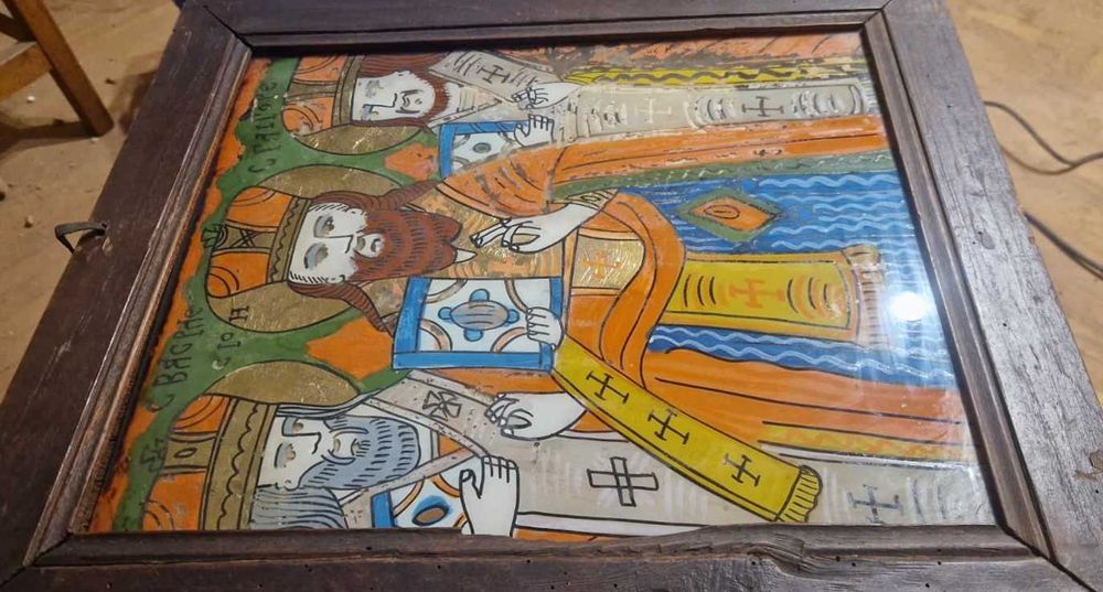 Icoana pictura pe sticla anii 1900 colectie antic