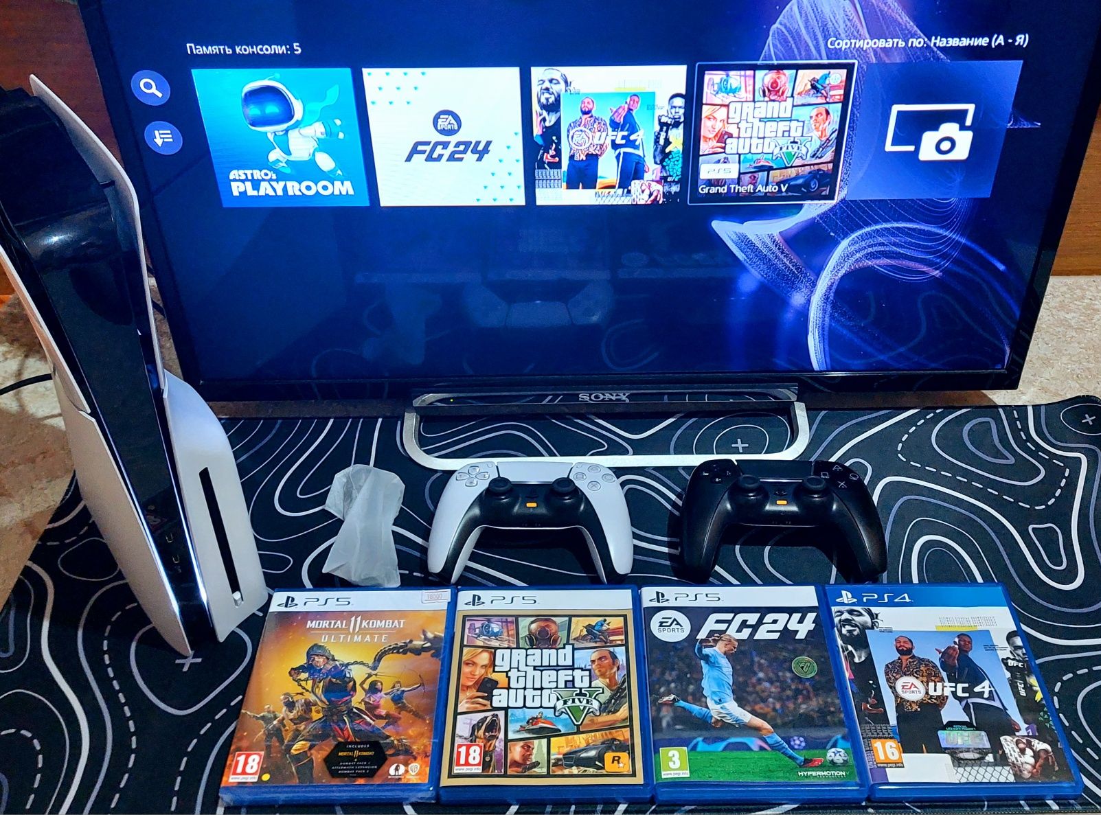 EAC Ps 5 slim 1tb с кейсом 2 дж 4 топ игры!