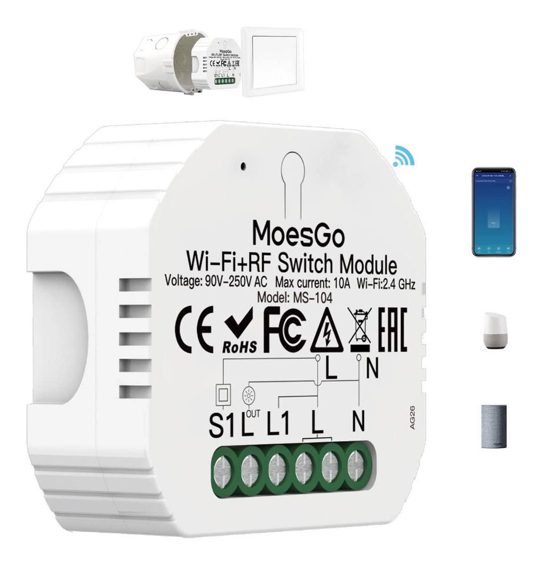 MoesGo WiFi 2.4GHz Smart Alexa ключ за осветление с вграден монтаж,