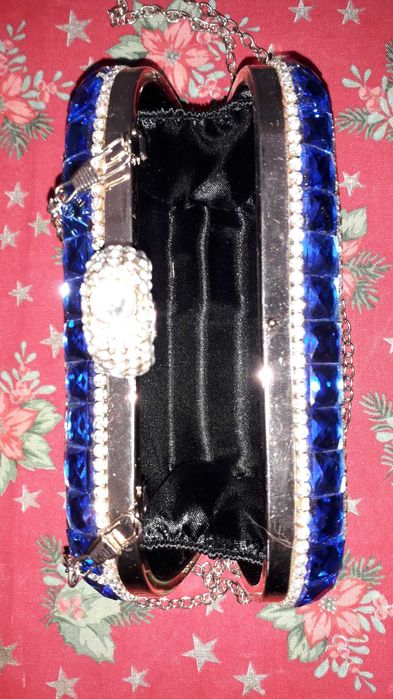 Poseta clutch eleganta 17x10x5 cm strasuri bleumarin ocazii speciale