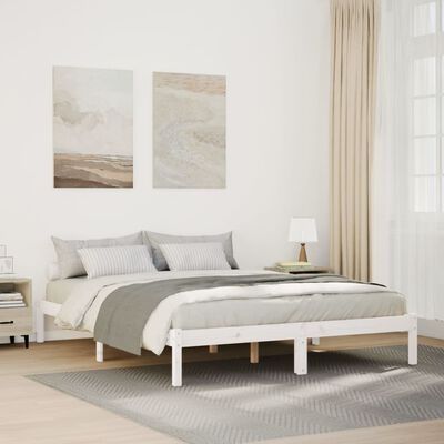 Cadru pat foarte lung fără saltea alb 160x220 cm lemn masiv pin