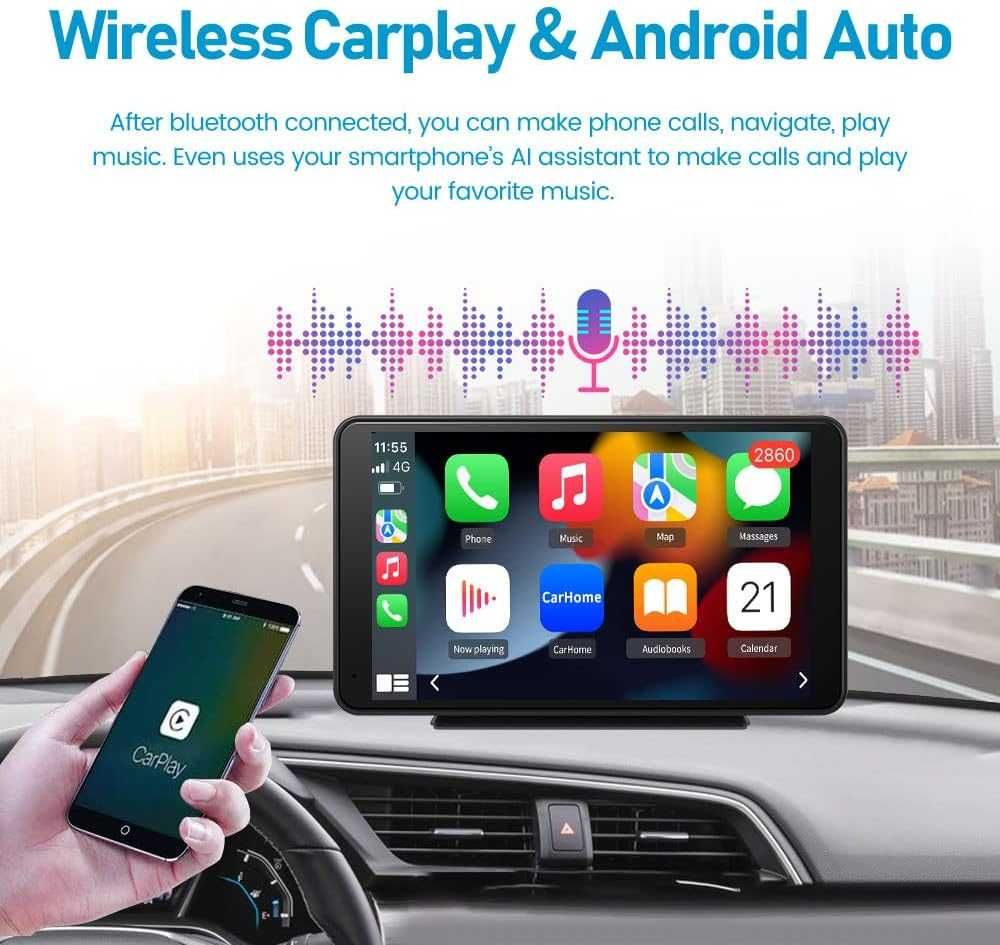 AWESAFE Apple Carplay & Android Auto Car Stereo, 7-инчов HD сензорен