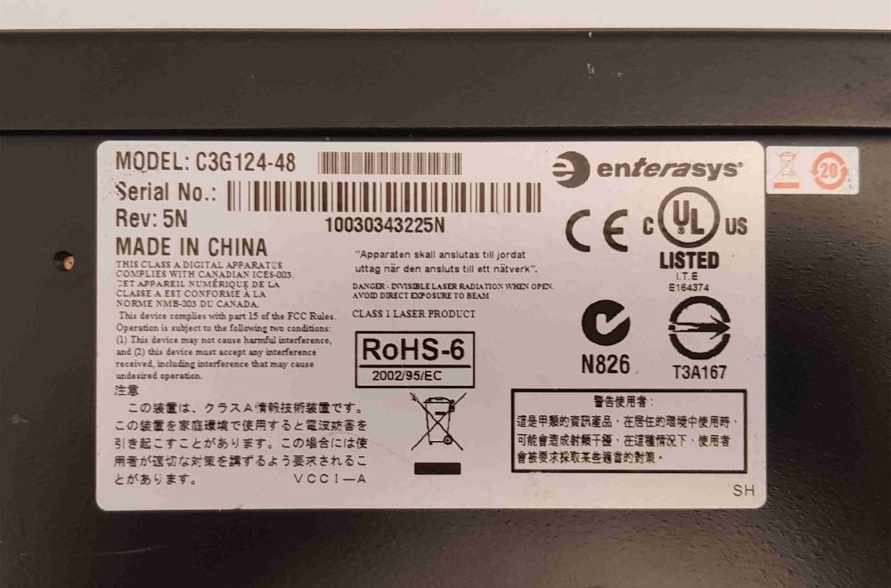 Switch 48 port Gigabit Managed Layer 3 Enterasys SecureStack C3G124-48