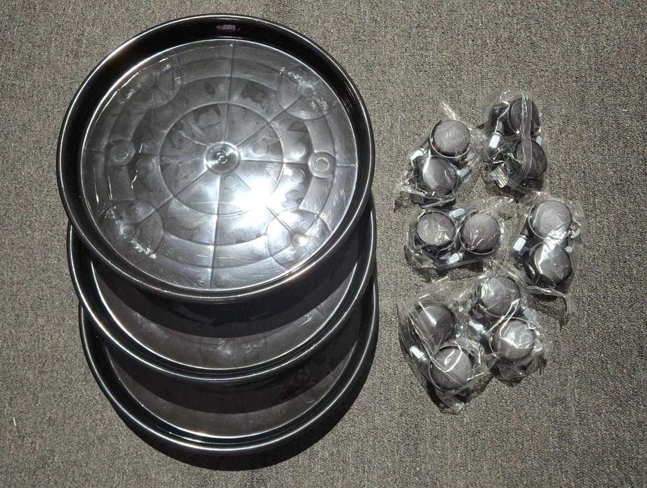Set 3 suporturi ghivece cu roti Circloophs, plastic rezistent, 30cm