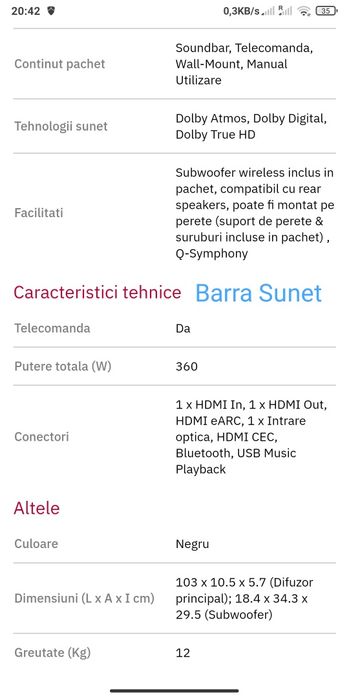 TV+Barra Sunet Samsung.
